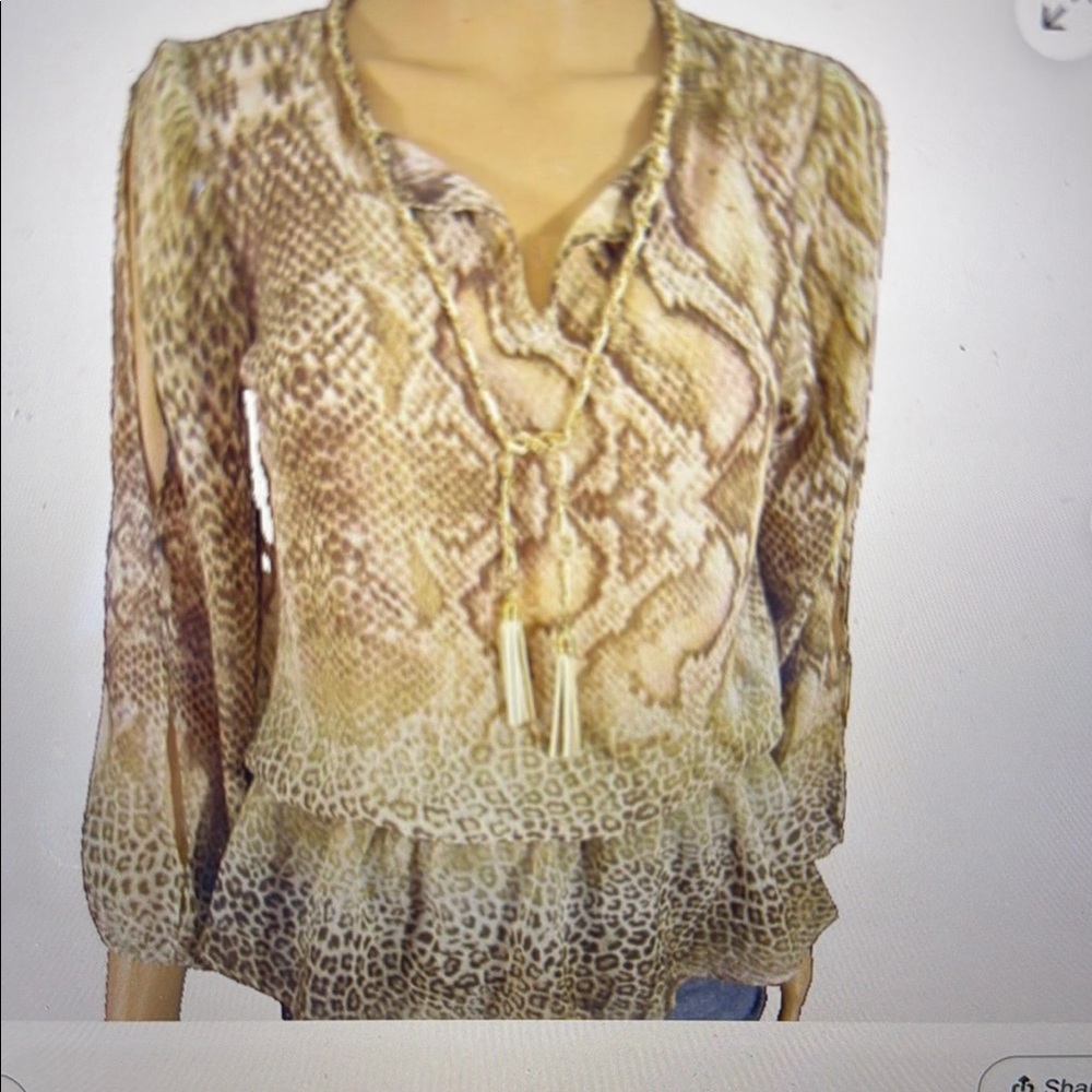 Brown and Gold Peplum Blouse with 3/4 Sleeves